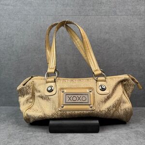 XOXO Monogram Jacquard Barrel Bag Tan Patent Trim Y2K Shoulder Purse